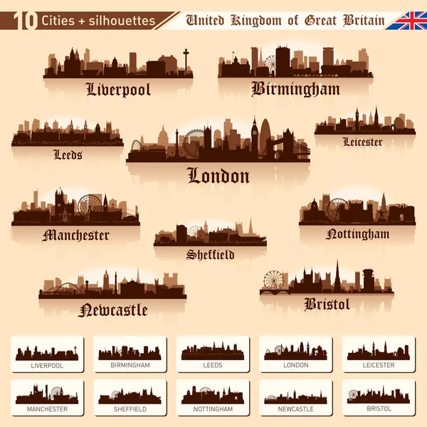 Stadtsilhouette gesetzt. 10 Städte von Großbritannien # 1 — Stockvektor