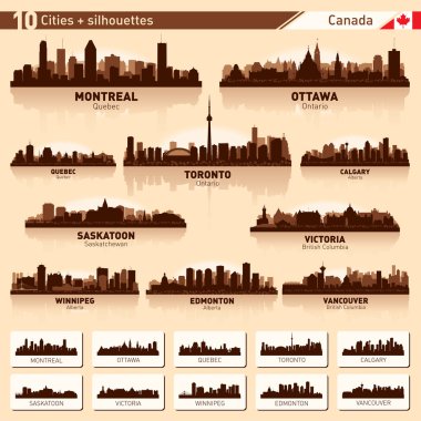 City skyline set. 10 city silhouettes of Canada #1 clipart