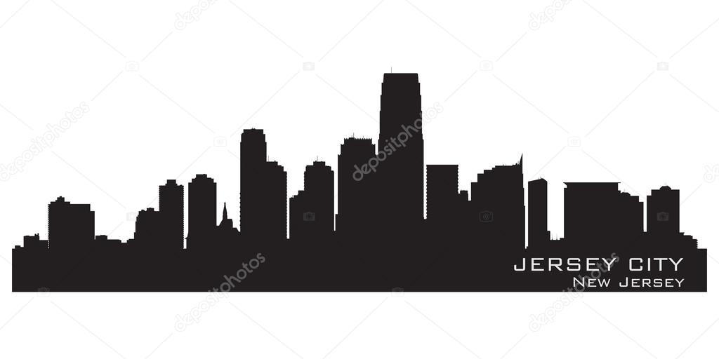 Jersey City, New Jersey skyline. Detailed silhouette