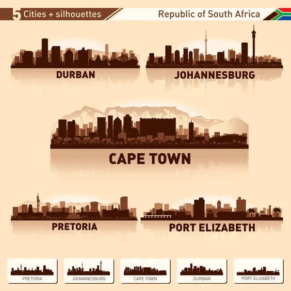 City skyline set 5 silhouettes of South Africa — Stock Vector