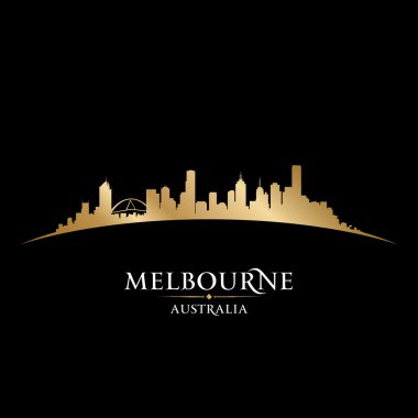 Melbourne Avustralya şehir manzarası siluet siyah arka plan
