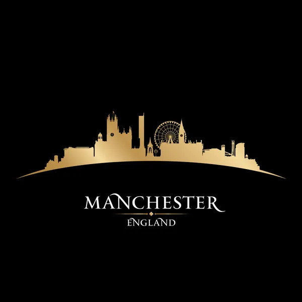 Manchester Inglaterra ciudad skyline silueta negro fondo — Archivo Imágenes Vectoriales