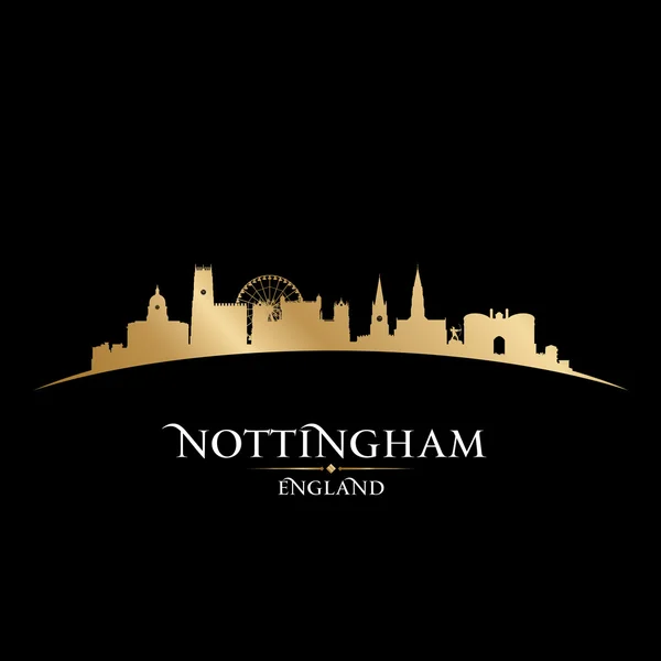 Nottingham Engeland stad skyline van silhouet zwarte achtergrond — Stockvector