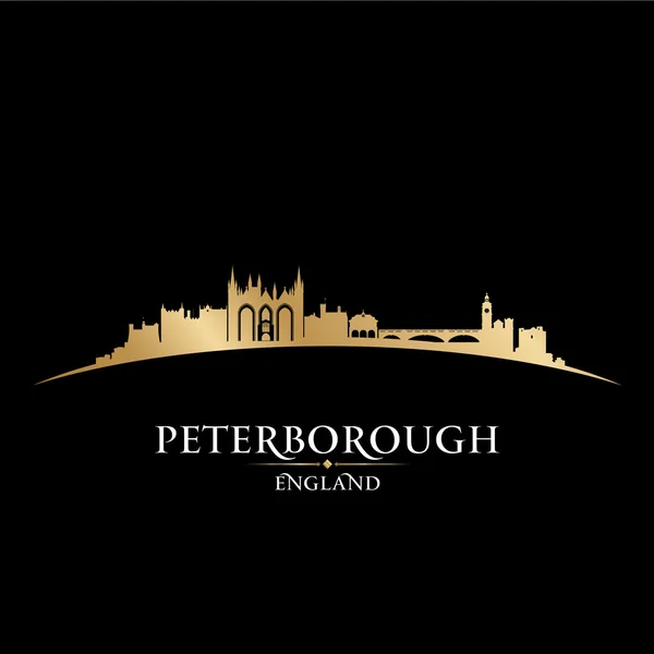 Peterborough Engeland stad skyline van silhouet zwarte achtergrond — Stockvector