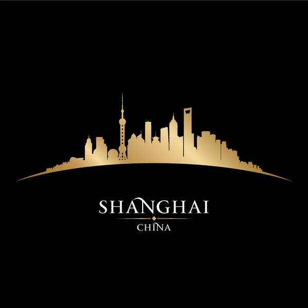 Shanghai China ciudad skyline silueta negro fondo — Vector de stock