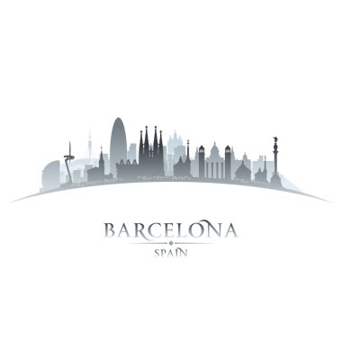 Barcelona İspanya şehir manzarası siluet beyaz arka plan