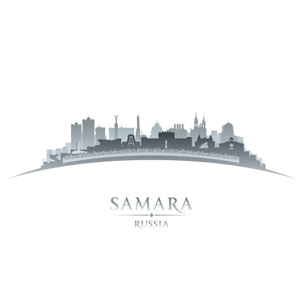 Samara Rússia cidade skyline silhueta branco fundo — Vetor de Stock