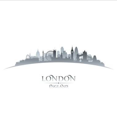 Londra İngiltere'de şehir manzarası siluet beyaz arka plan