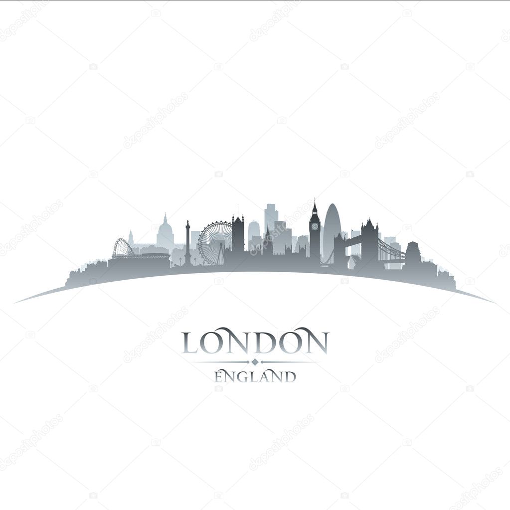 London England city skyline silhouette white background
