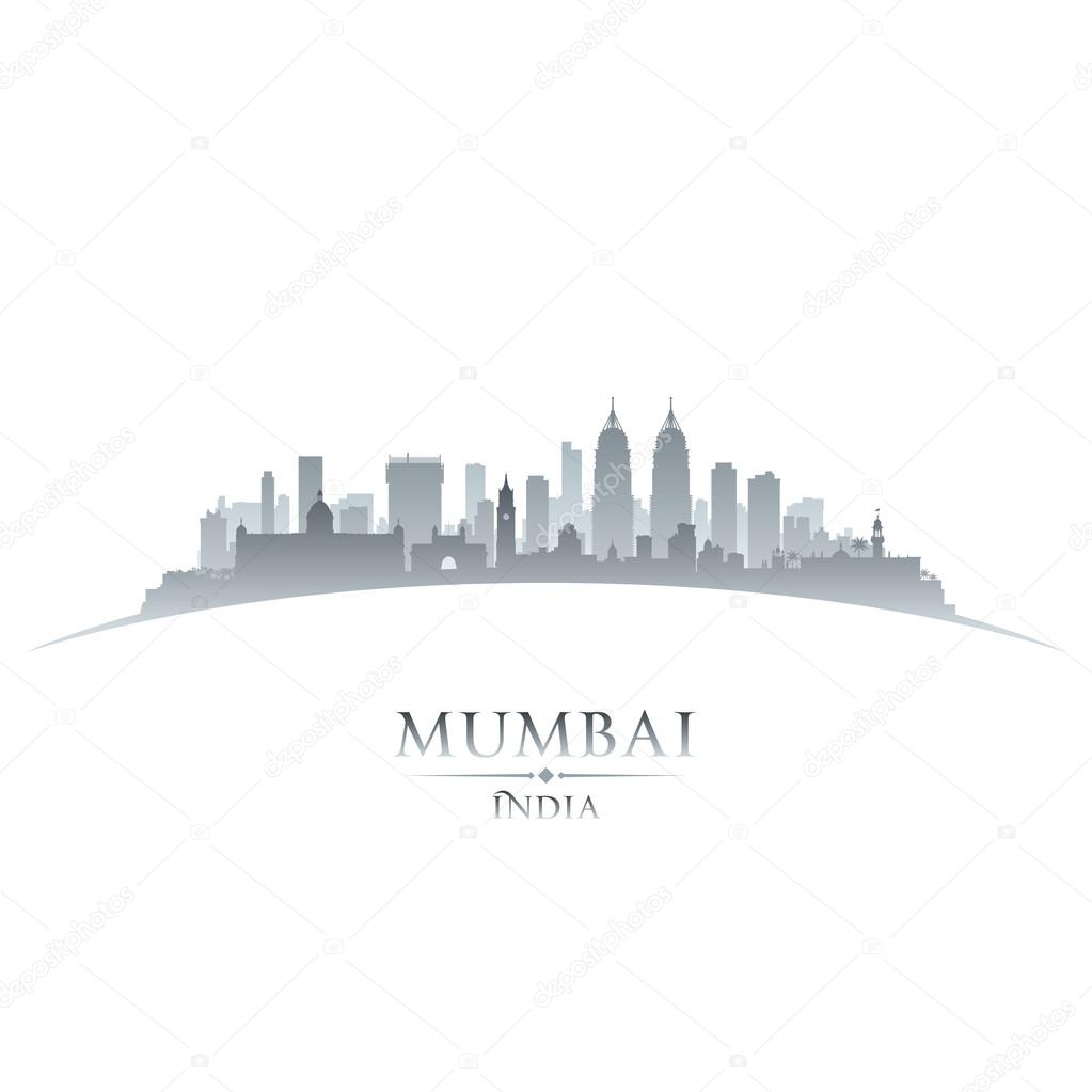 Mumbai India city skyline silhouette white background