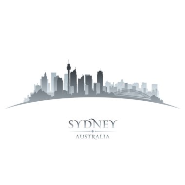 Sydney Avustralya şehir manzarası siluet beyaz arka plan