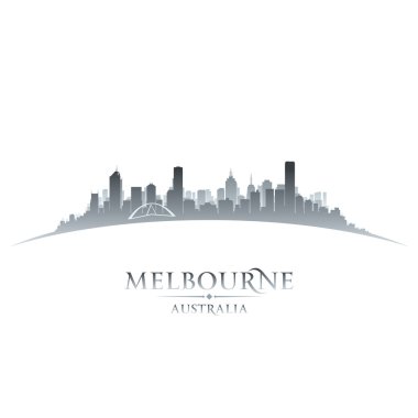 Melbourne Avustralya şehir manzarası siluet beyaz arka plan