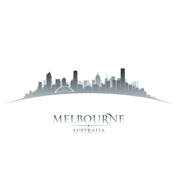 Melbourne Australië stad skyline van silhouet witte achtergrond — Stockvector