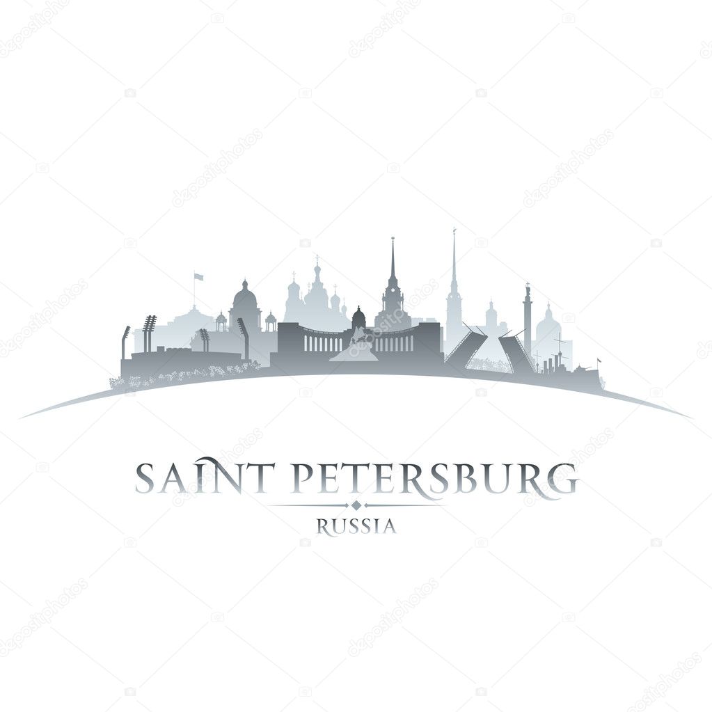 Saint Petersburg Russia city skyline silhouette white background