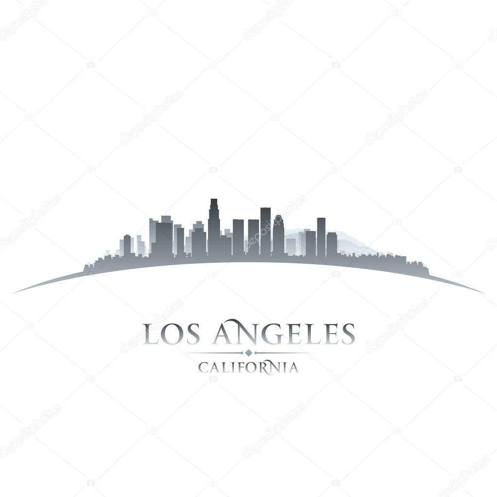 Los Angeles California city skyline silhouette white background