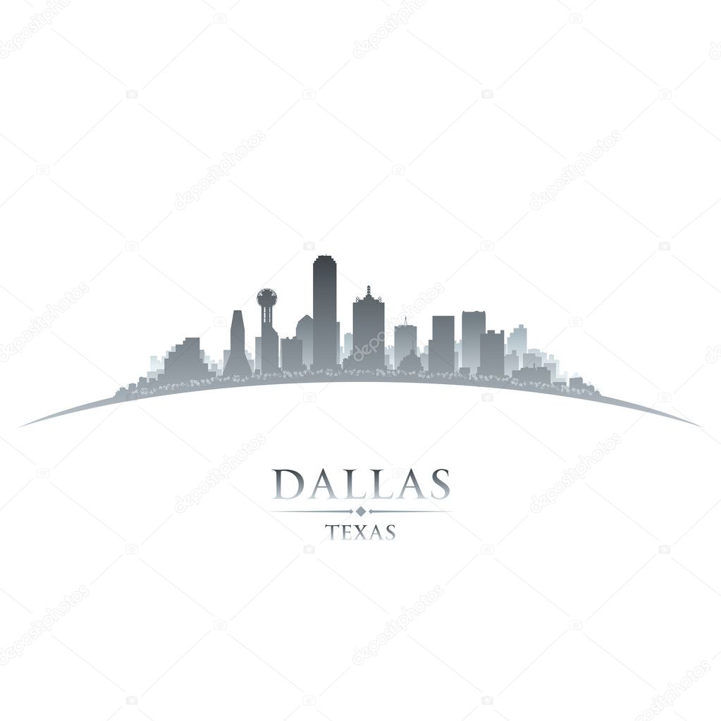 Dallas Texas city skyline silhouette white background