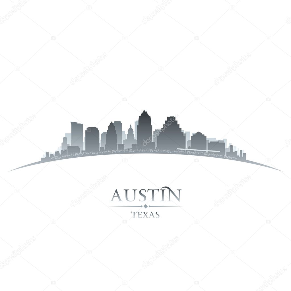 Austin Texas city skyline silhouette white background