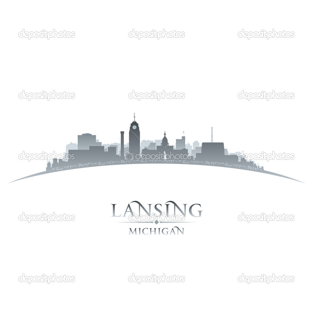 Lansing Michigan city silhouette white background