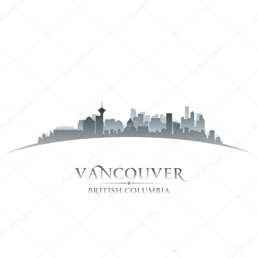 Vancouver British Columbia city skyline silhouette white backgro