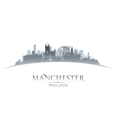 Manchester England city skyline silhouette white background clipart