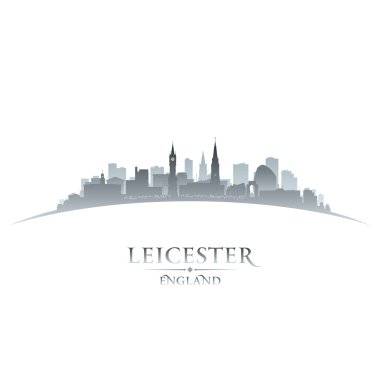 Leicester İngiltere'de şehir manzarası siluet beyaz arka plan
