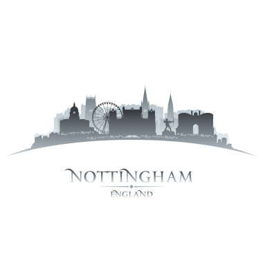 Nottingham İngiltere'de şehir manzarası siluet beyaz arka plan