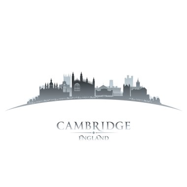 Cambridge İngiltere'de şehir manzarası siluet beyaz arka plan