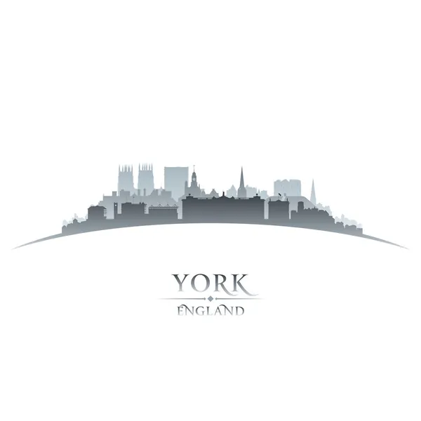 York Engeland stad skyline van silhouet witte achtergrond — Stockvector