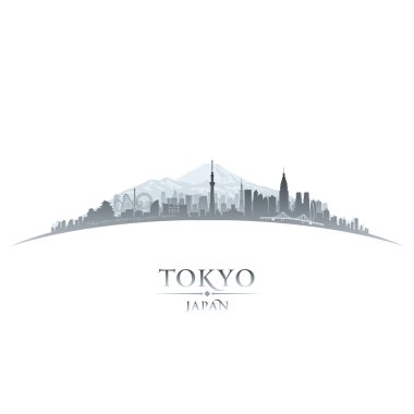 Tokyo Japonya şehir manzarası siluet beyaz arka plan 