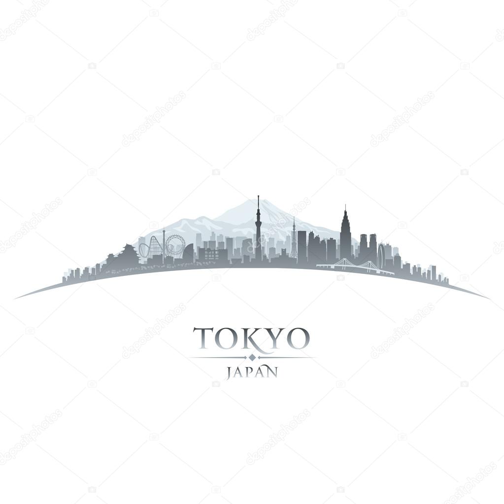 Tokyo Japan city skyline silhouette white background 