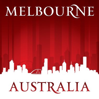 Melbourne Avustralya şehir manzarası silueti kırmızı arka plan 