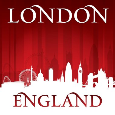 Londra İngiltere'de şehir manzarası silueti kırmızı arka plan 