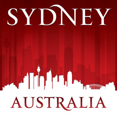 Sydney Avustralya şehir manzarası silueti kırmızı arka plan 