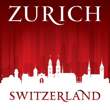 Zürih İsviçre şehir manzarası silueti kırmızı arka plan 
