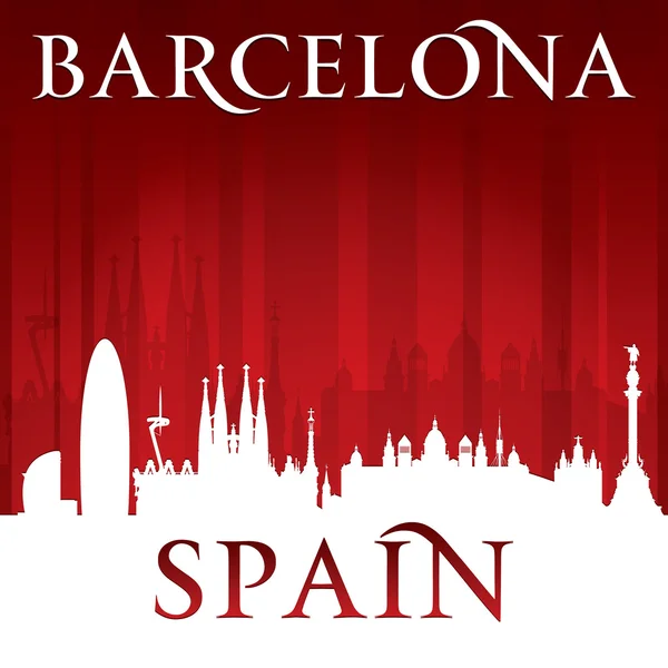Barcelona Spanje stad skyline van silhouet rode achtergrond — Stockvector