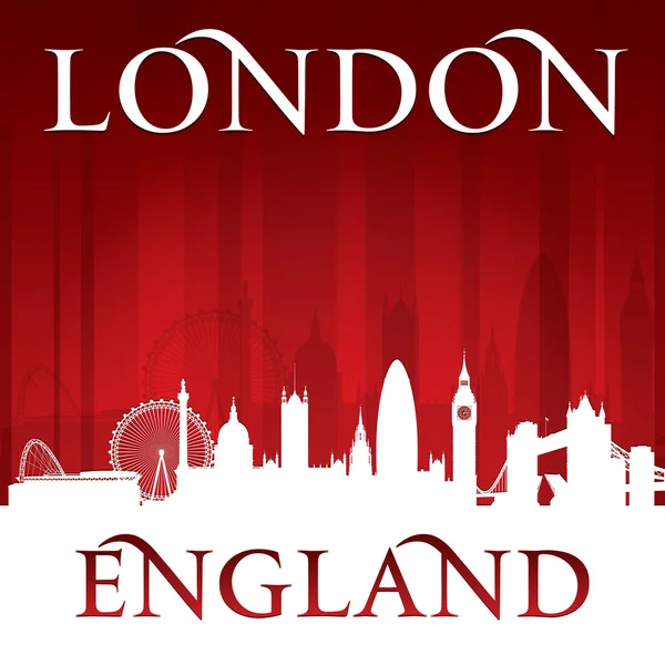 Londen Engeland stad skyline van silhouet rode achtergrond — Stockvector