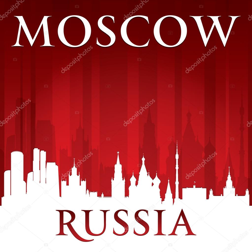 Moscow Russia city skyline silhouette red background 
