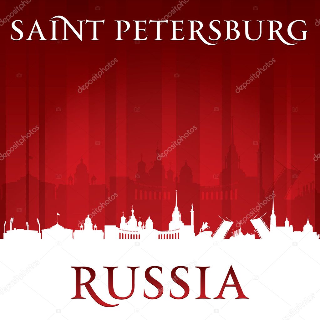 Saint Petersburg Russia city skyline silhouette red background 