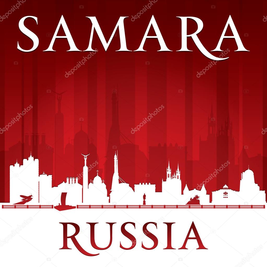 Samara Russia city skyline silhouette red background 