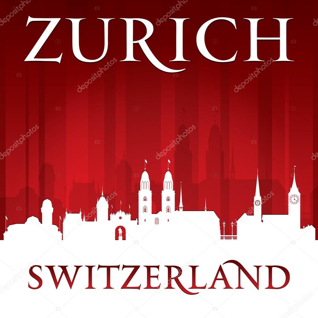 Zurich Switzerland city skyline silhouette red background 