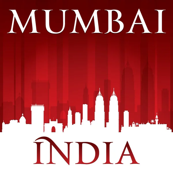 Mumbai Índia cidade skyline silhueta vermelho fundo — Vetor de Stock