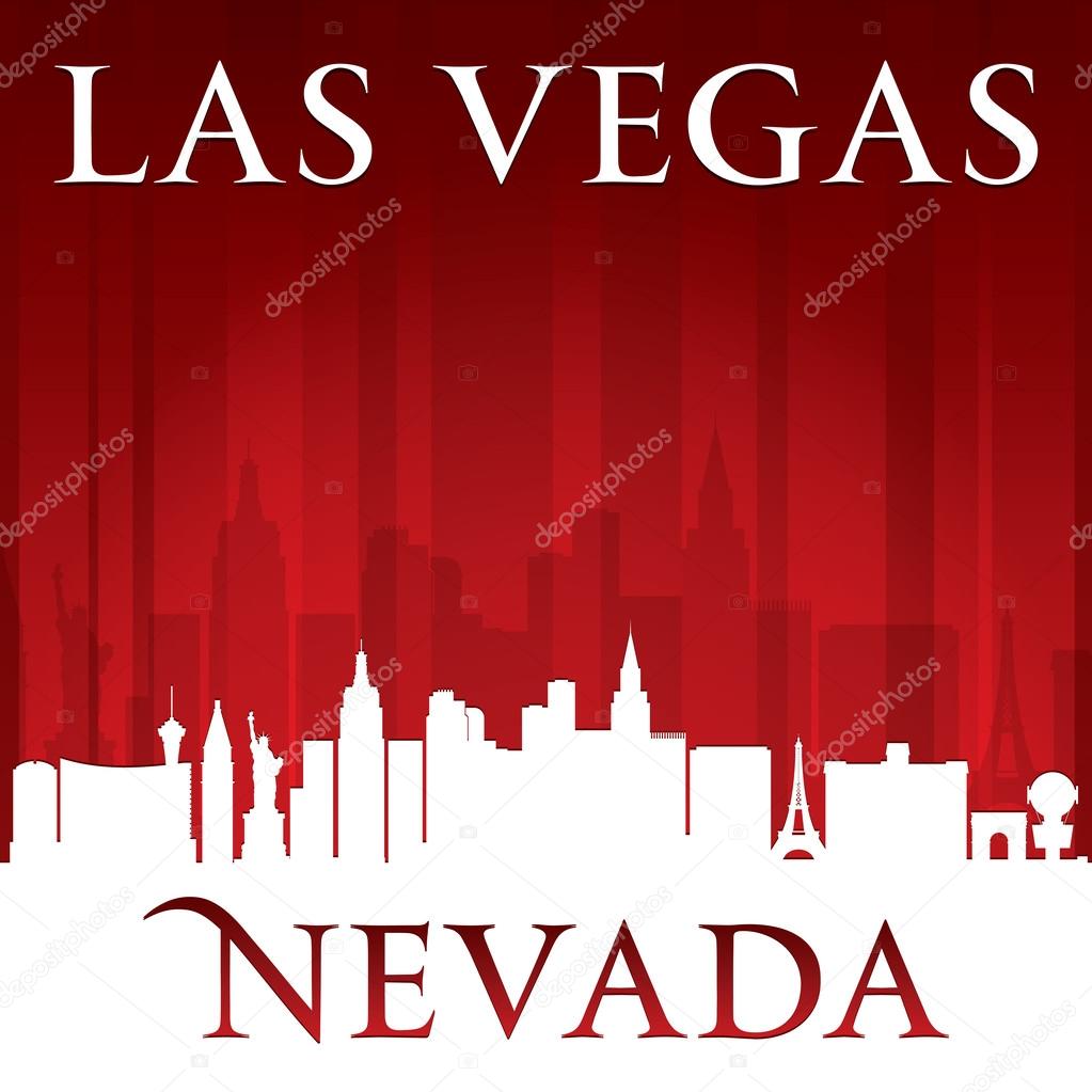 Las Vegas Nevada city skyline silhouette red background 