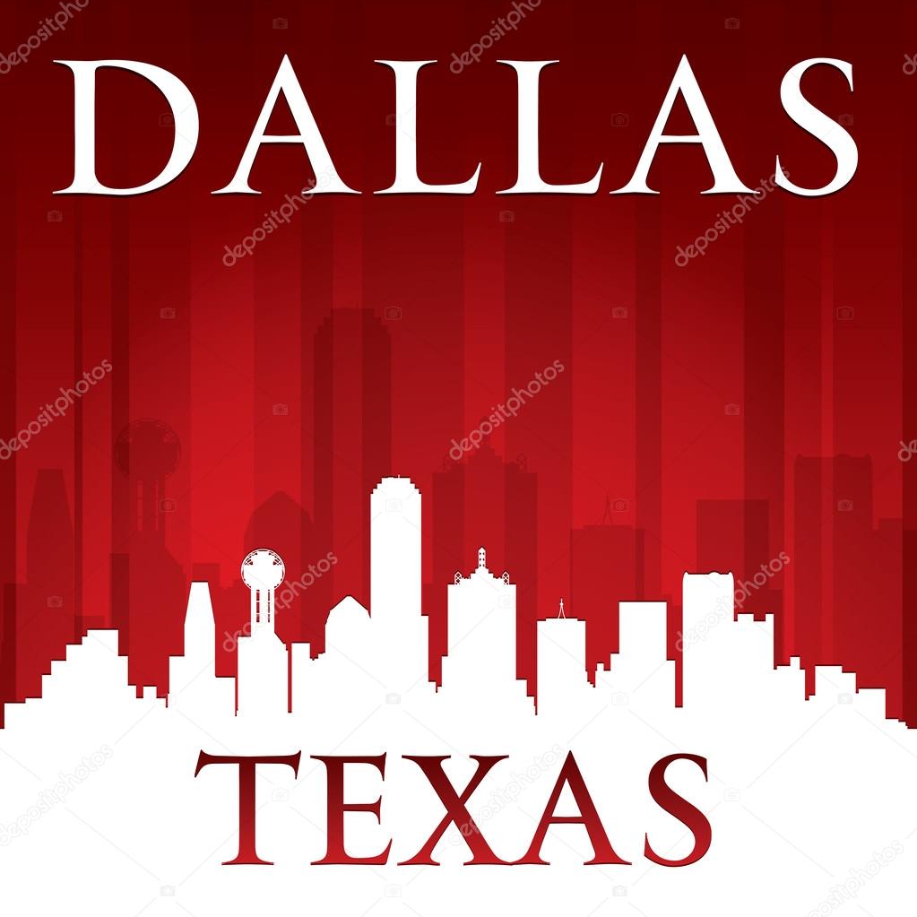 Dallas Texas city skyline silhouette red background 