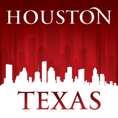 Houston texas city skyline silueti kırmızı arka plan 