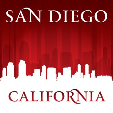 San diego california city skyline silueti kırmızı arka plan 