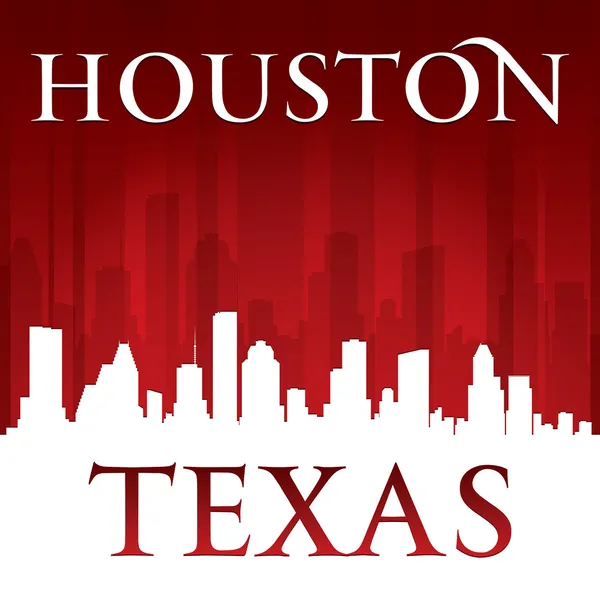 Houston Texas cidade skyline silhueta vermelho fundo — Vetor de Stock