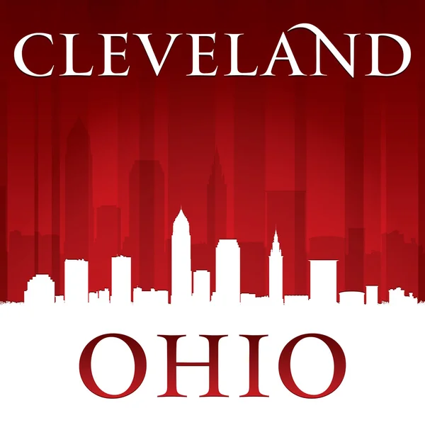 Cleveland Ohio city skyline silhouette red background — Stock Vector