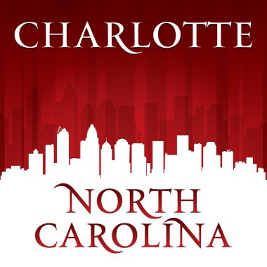 Charlotte north carolina şehir manzarası silueti kırmızı arka plan 