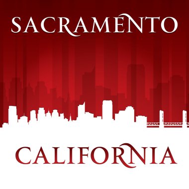 Sacramento california city skyline silueti kırmızı arka plan 
