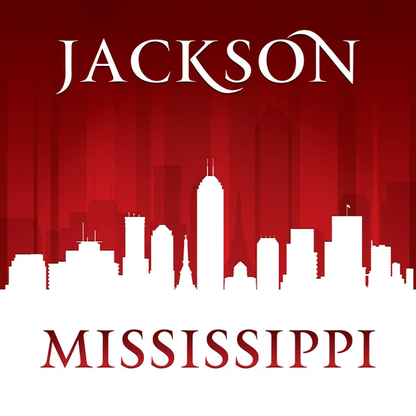 Jackson Mississippi ciudad skyline silueta rojo fondo — Vector de stock